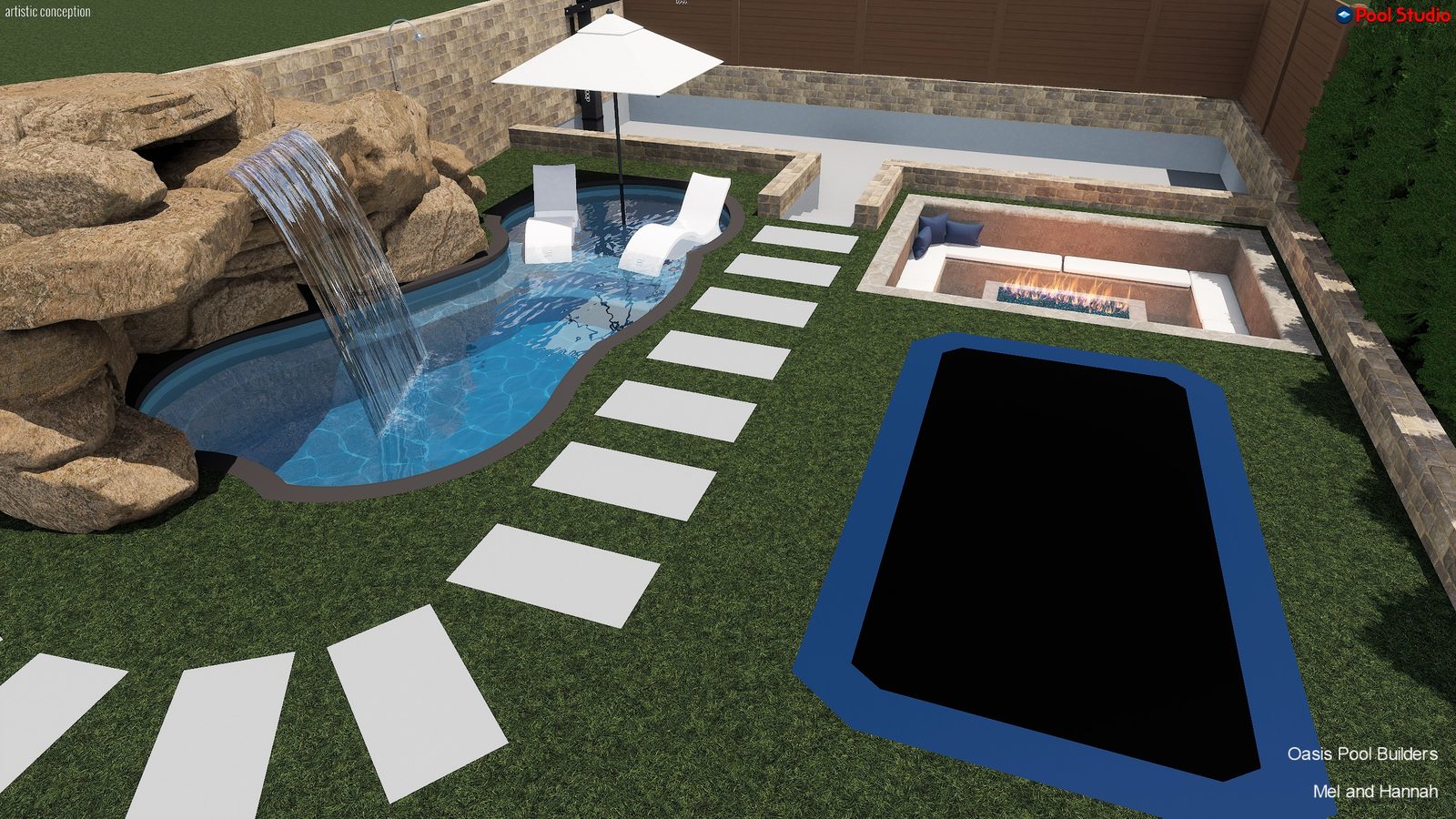 Custom pool design rendering by Oasis Pool Builders