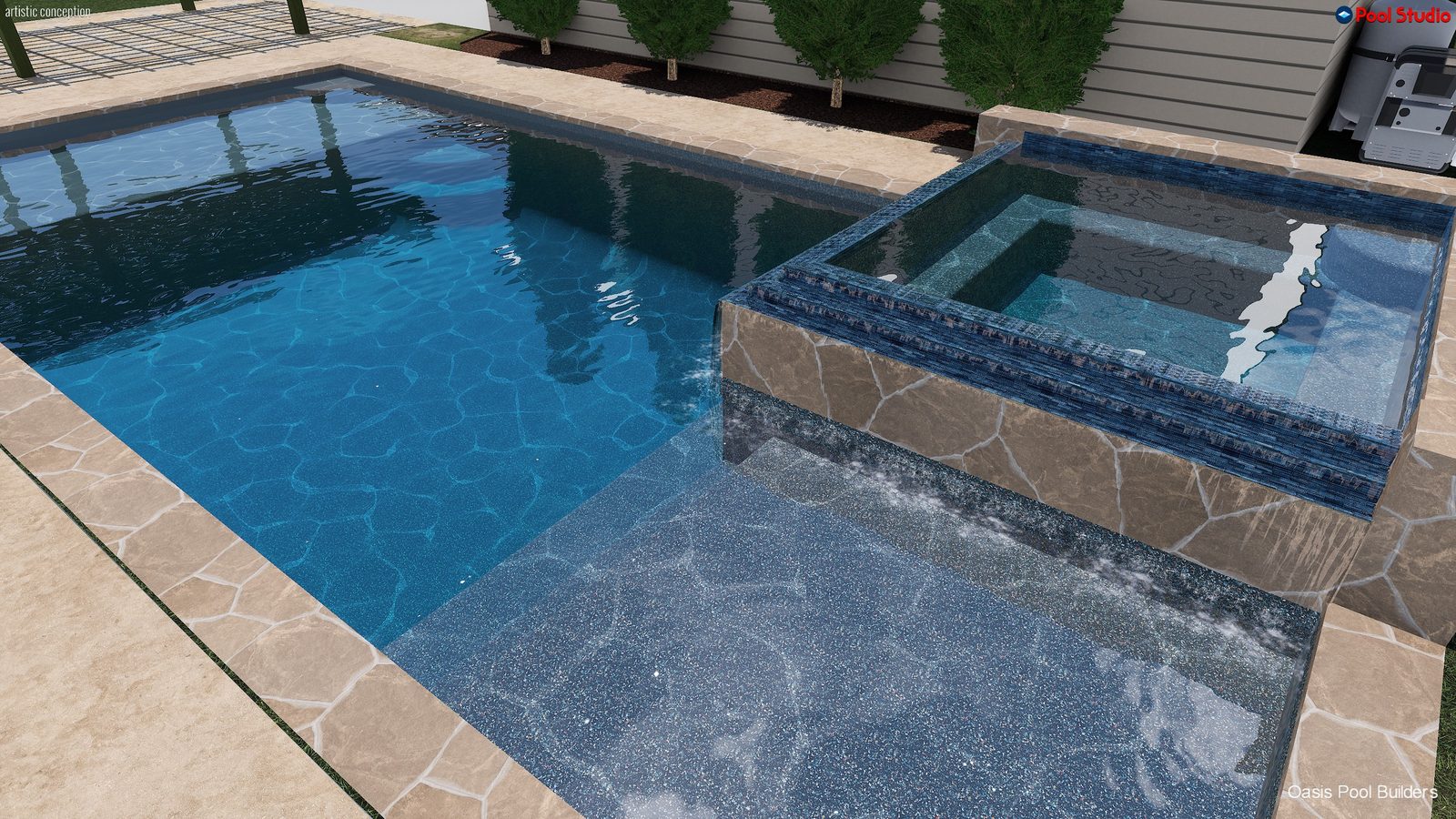 Custom 3D pool design by Oasis Pool Builders