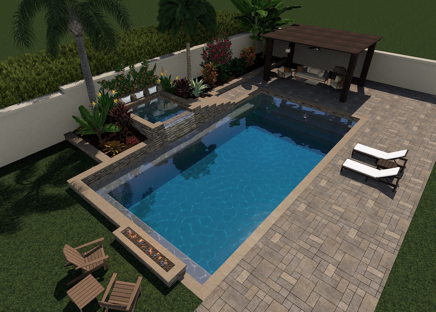 The Coronado — 3D pool design by Oasis Pool Builders (daytime)