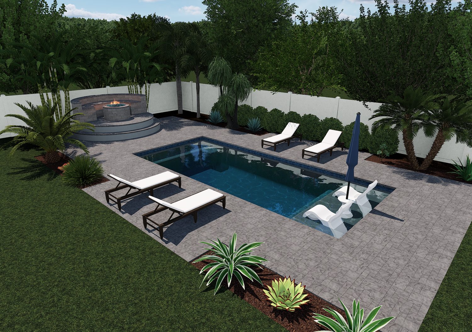 The Leucadia — 3D pool design by Oasis Pool Builders (daytime)