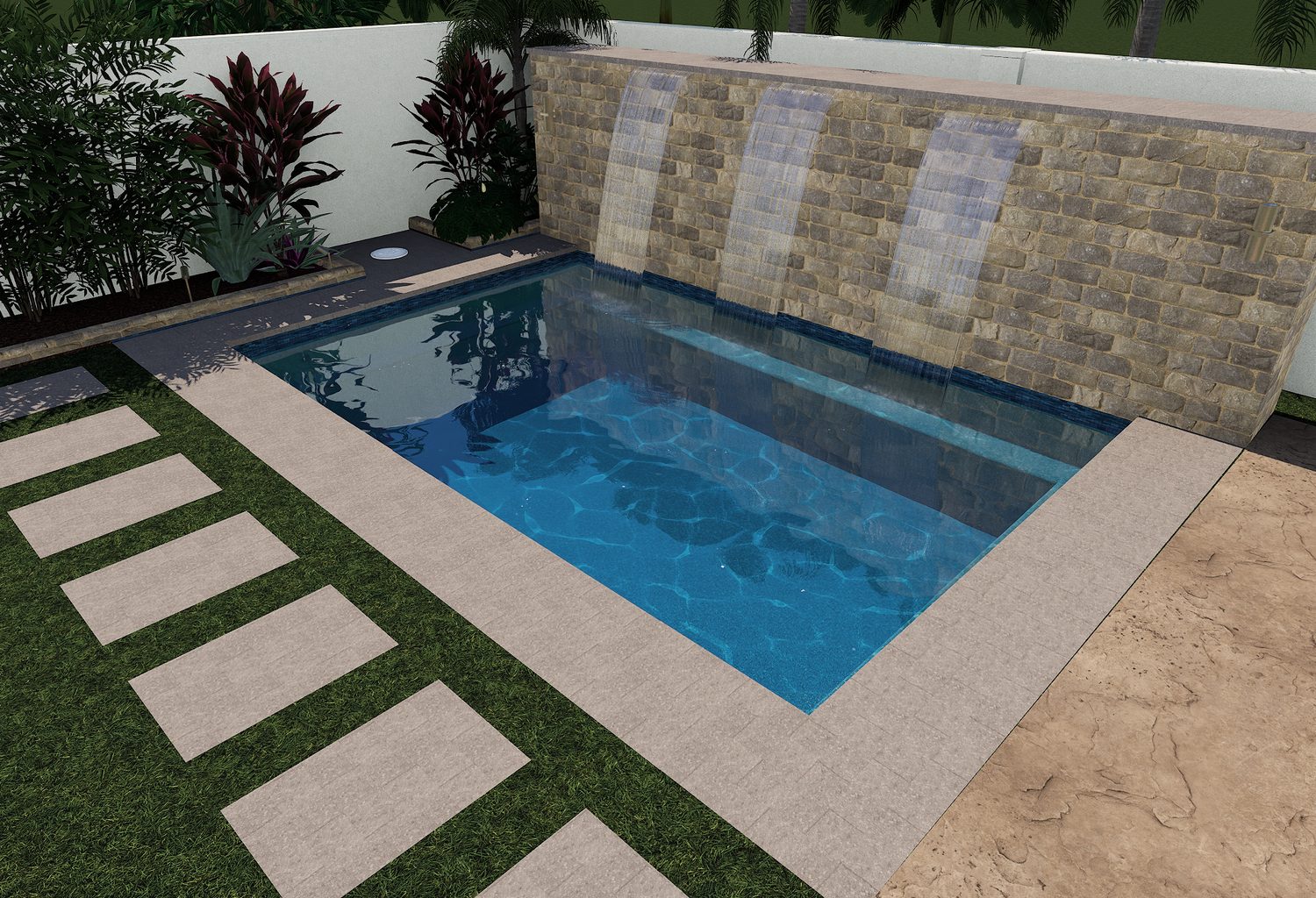 The Torrey — 3D pool design by Oasis Pool Builders (daytime)